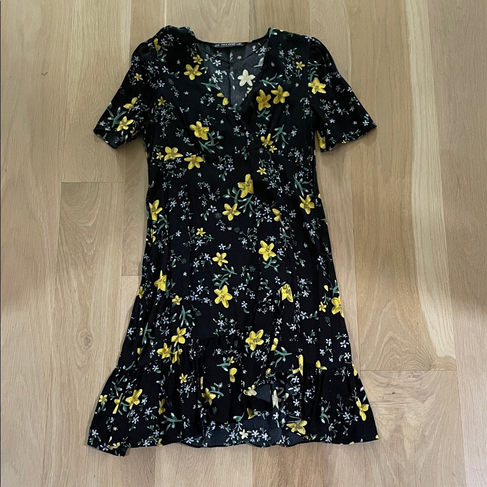 Zara Black Dress with Yellow Floral Accents